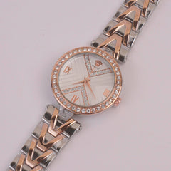 Two Tone Women Chain Watch Rosegold White