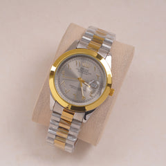 Two Tone Mens Silver Chain Wrist Watch Grey Dial Relax