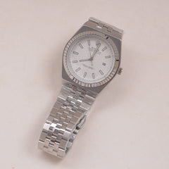 Mens Silver Chain Wrist Watch White Dial R