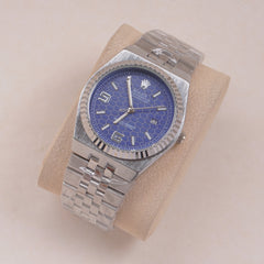 Mens Silver Chain Wrist Watch Blue Dial R