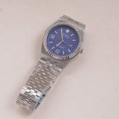 Mens Silver Chain Wrist Watch Blue Dial R