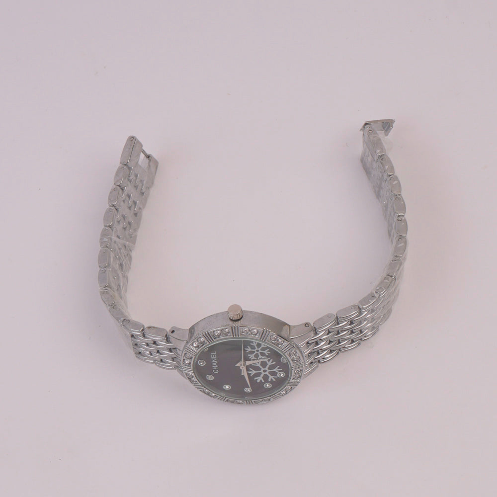 Women Chain Watch Silver Black