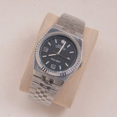 Mens Silver Chain Wrist Watch Black Dial R
