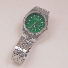 Mens Silver Chain Wrist Watch Green Dial R