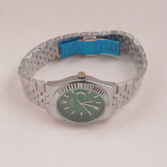 Mens Silver Chain Wrist Watch Green Dial R