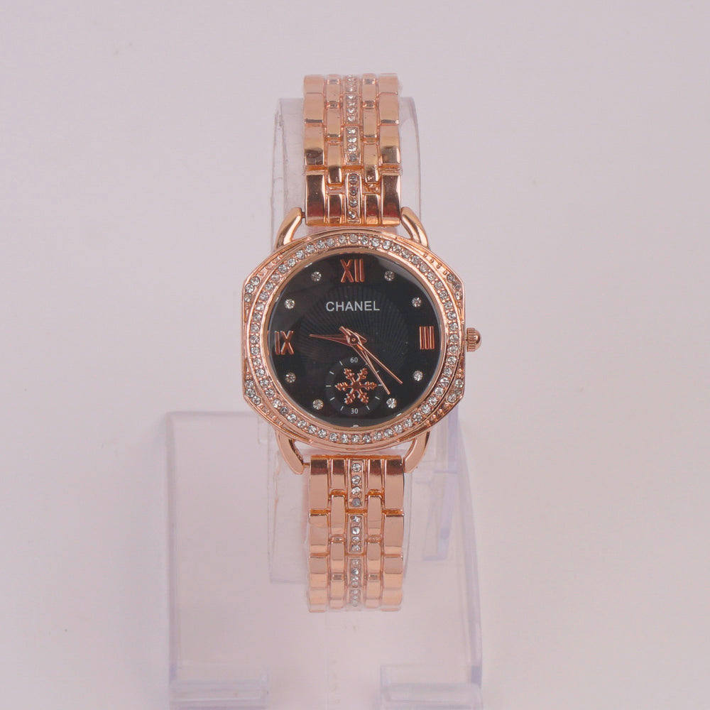 Women Chain Watch Rosegold Black