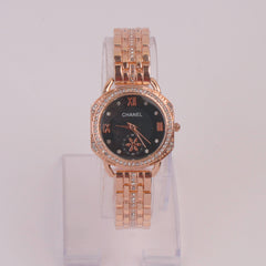 Women Chain Watch Rosegold Black