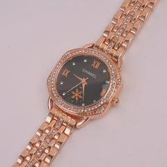 Women Chain Watch Rosegold Black