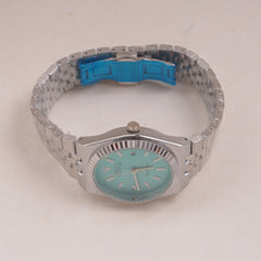 Mens Silver Chain Wrist Watch Cyan Dial R