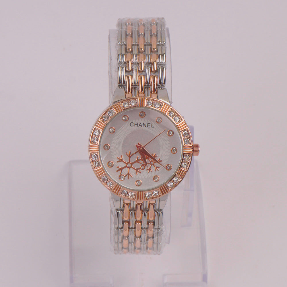 Two Tone Women Chain Watch Rosegold White