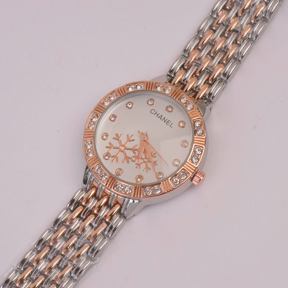 Two Tone Women Chain Watch Rosegold White