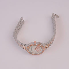 Two Tone Women Chain Watch Rosegold White