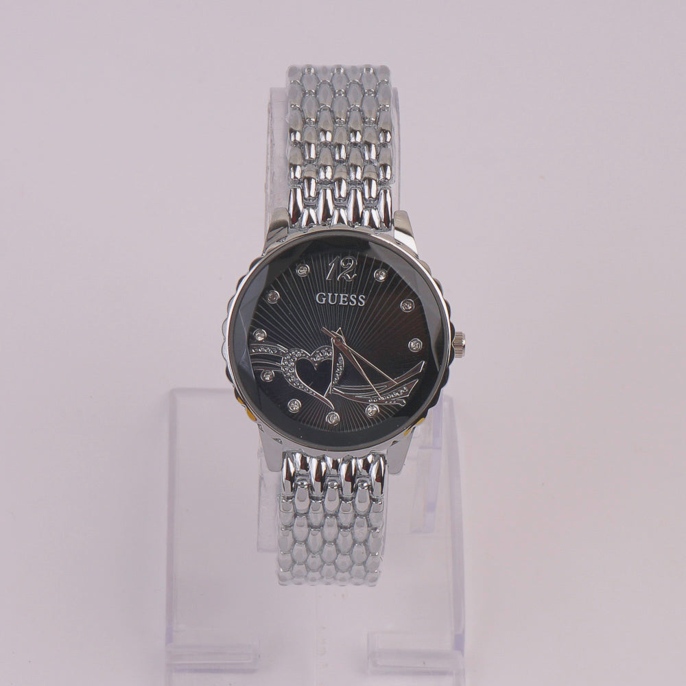 Women Chain Watch Silver Black