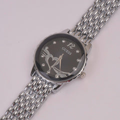 Women Chain Watch Silver Black