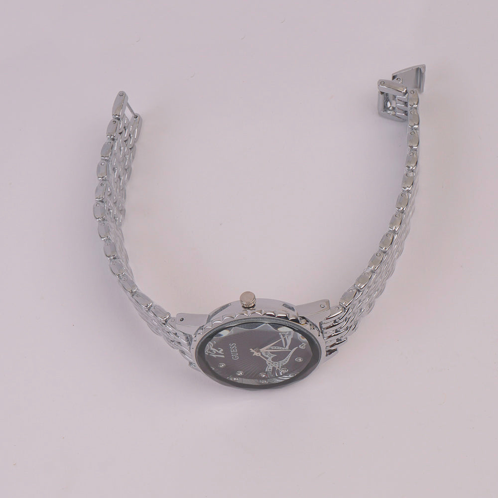 Women Chain Watch Silver Black