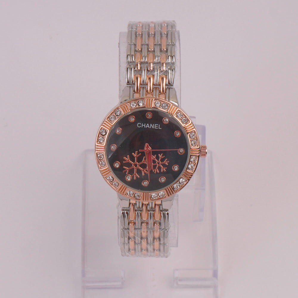 Two Tone Women Chain Watch Rosegold Black