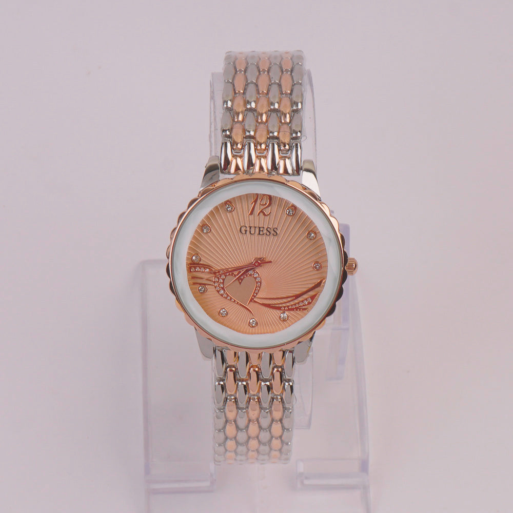 Two Tone Women Chain Watch Rosegold Pink