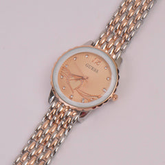 Two Tone Women Chain Watch Rosegold Pink