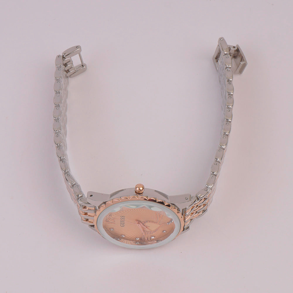 Two Tone Women Chain Watch Rosegold Pink