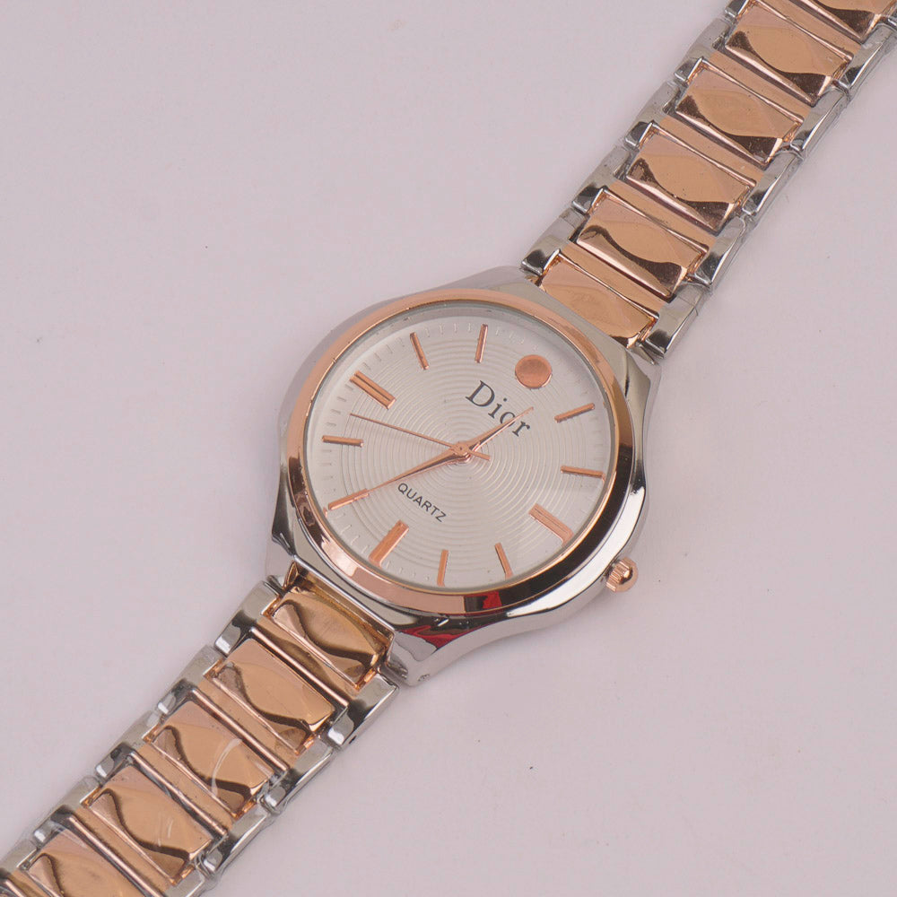 Two Tone Women Chain Watch Rosegold White