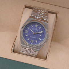 Mens Silver Chain Wrist Watch Blue Dial R