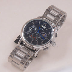 Mens Silver Chain Chronograph Watch with black dial