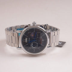 Mens Silver Chain Chronograph Watch with black dial