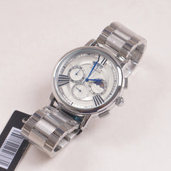 Mens Silver Chain Chronograph Watch with white dial