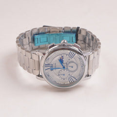 Mens Silver Chain Chronograph Watch with white dial