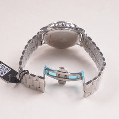 Mens Silver Chain Chronograph Watch with white dial
