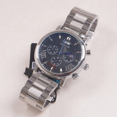 Mens Silver Chain Chronograph Watch with black dial