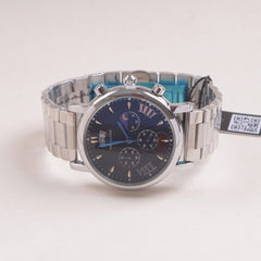 Mens Silver Chain Chronograph Watch with black dial