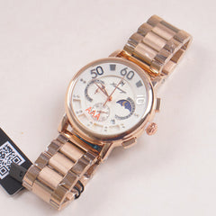 Mens Rosegold Chain Chronograph Watch with white dial ll