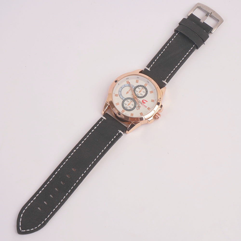 Black Leather Strap White Dial 1209 Men's Wrist Watch