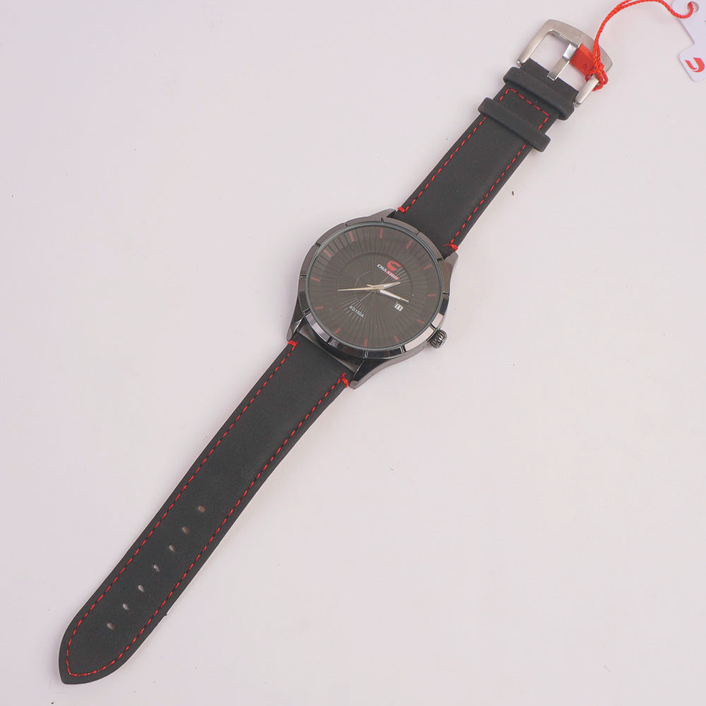Black Leather Strap Black Dial 1208 Men's Wrist Watch
