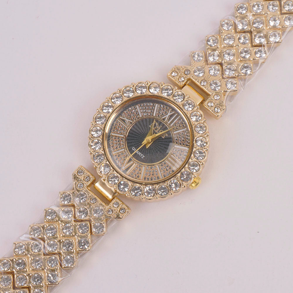 Woman Chain Watch Golden Blck