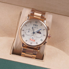 Mens Rosegold Chain Chronograph Watch with white dial lll