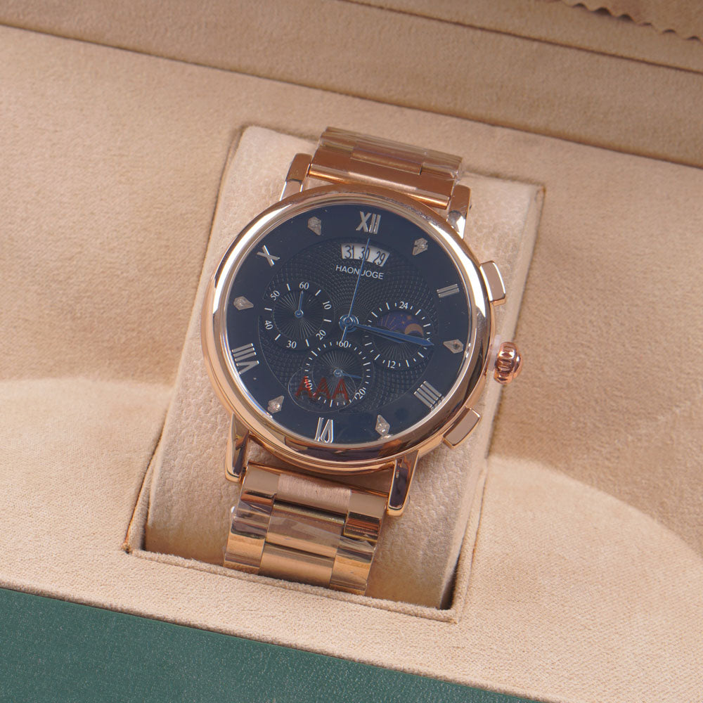 Mens Rosegold Chain Chronograph Watch with black dial l