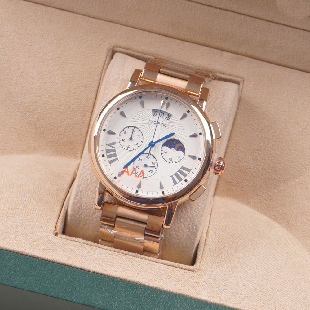 Mens Rosegold Chain Chronograph Watch with white dial l
