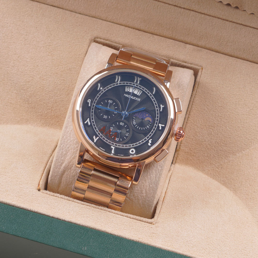 Mens Rosegold Chain Chronograph Watch with black dial