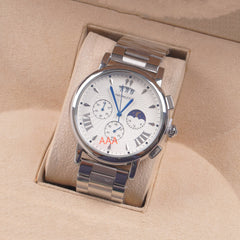 Mens Silver Chain Chronograph Watch with White dial ll