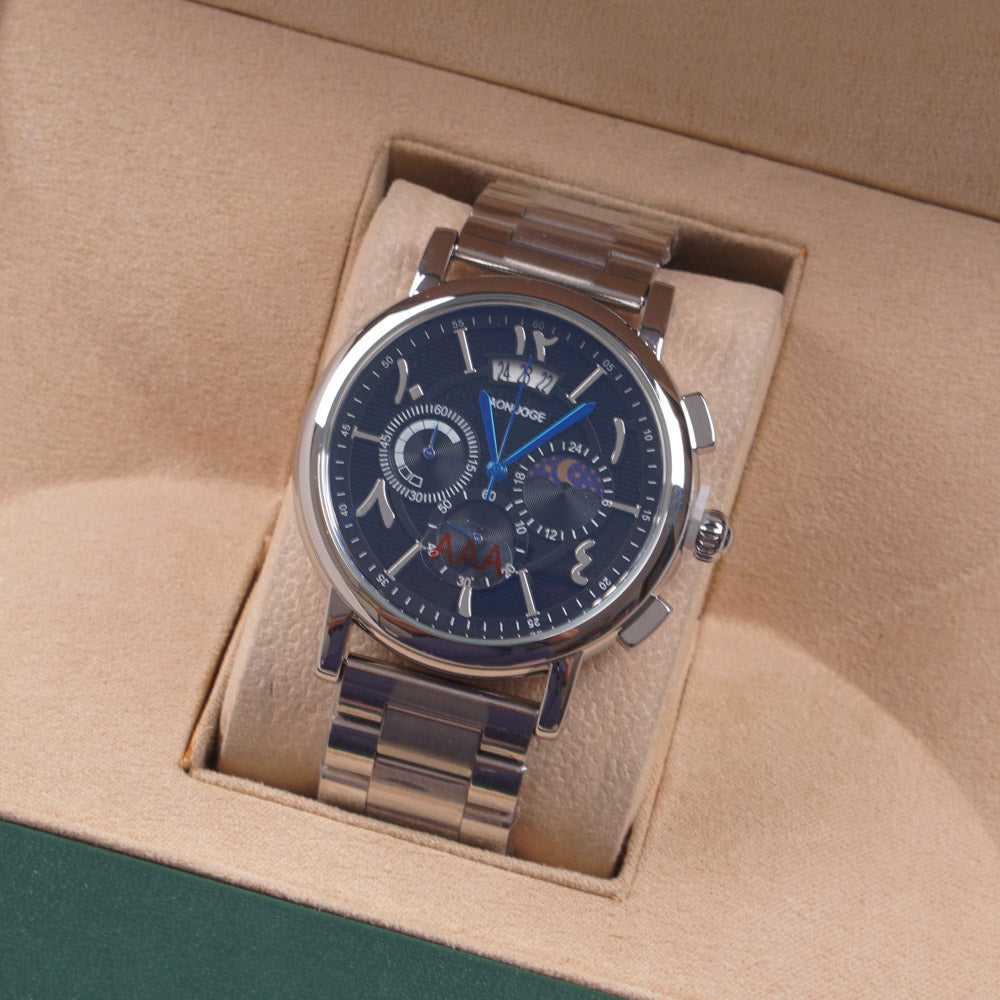 Mens Silver Chain Chronograph Watch with black dial