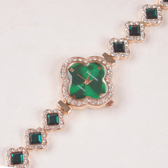 Womans Rosegold Chain Watch with Green Dial