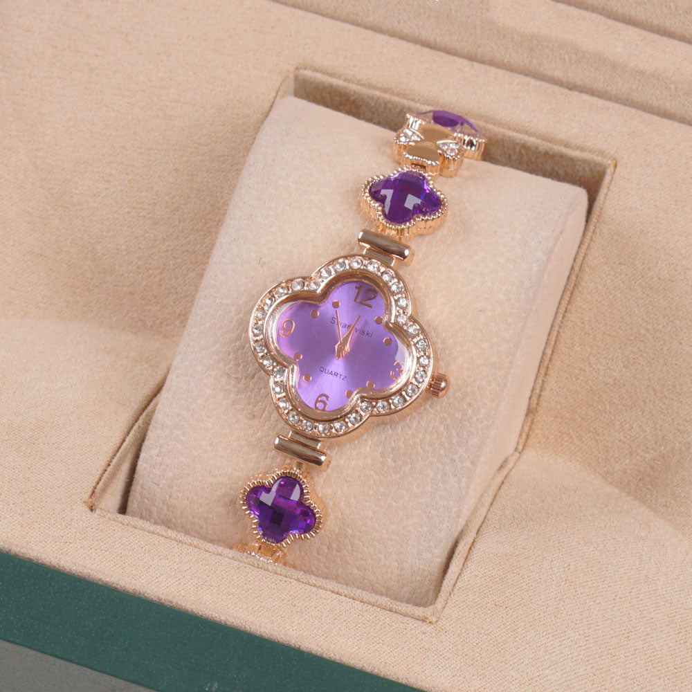 Womans Rosegold Chain Watch with Purple Dial