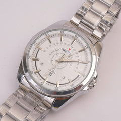 Mens Silver Chain Wrist Watch White Dial