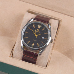Man's Wrist Watch Silver Dial with Brown Straps
