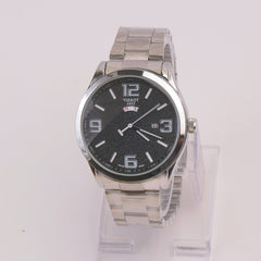 Mens Silver Chain Wrist Watch Black Dial