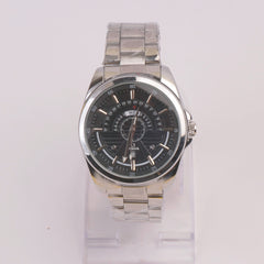 Mens Silver Chain Wrist Watch Black Dial