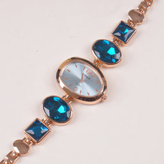 Womans Rosegold Chain Watch with Cyan Dial