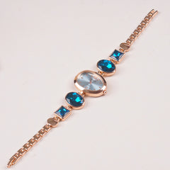 Womans Rosegold Chain Watch with Cyan Dial